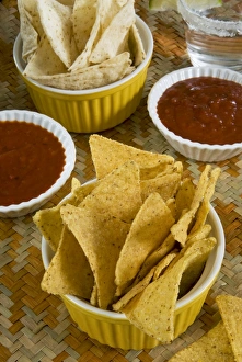 Dish Prints: Nachos (Totopos) (tortilla chips) with chili sauce, Mexican food, Mexico, North America