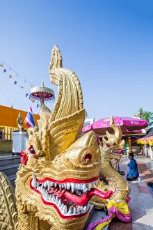 Typically Thai Prints: Naga head staircase and devotee at Doi Kham (Wat Phra That Doi Kham) (Temple of
