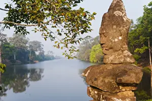 Temple Complex Prints: Naga head statues at the South Gate entrance to Angkor Thom Temple Complex