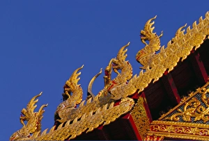 Naga Prints: Nagas (sacred snakes) decorating temple roof