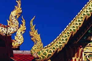 Naga Prints: Nagas (sacred snakes) decoration on temple roof