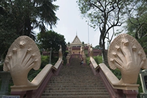 Stair Way Prints: Nagas on the stairs to Wat Phnom, Phnom Penh, Cambodia, Indochina, Southeast Asia, Asia