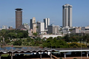 Nairobi skyline from Uhuru Park, Nairobi, Kenya, East Africa, Africa