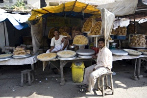 Snacks Prints: Namkeen (savoury snacks) stall, Amber, Rajasthan, India, Asia