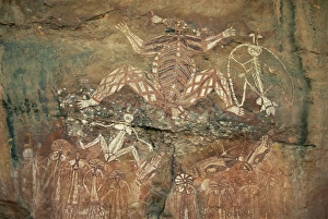 Indigenous Prints: Namondjok in centre, who ate his clan sister, Namarrgon on right the Lightning Man