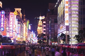 Nanjin Donglu neon lit shopping district, Shanghai, China, Asia