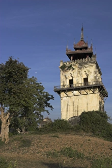 Watch Tower Prints: Nanmyin watchtower (the leaning tower of Ava), 27m high, damaged by 1838 earthquake