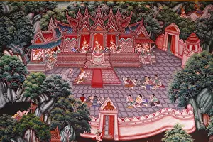 Thai Culture Prints: Narada Jataka, one of the Buddhas former lives depicted in fresco at Wat Ampharam