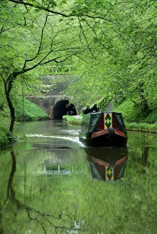 Canal Prints: Narrow boat cruising the Llangollen Canal, England, United Kingdom, Europe