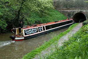 Canal Collection: Narrow boat entering a tunnel, Llangollen Canal, England, United Kingdom, Europe