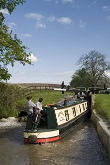 Narrow boat on the Llangollen Canal going through the Locks at Grindley Brook