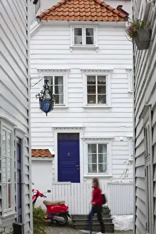 Bergen Prints: Narrow cobblestone lanes and wooden buildings in Bergens Old Town (Gamla Stan)