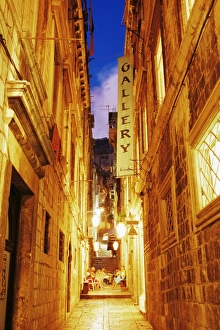 Narrow Street Prints: Narrow street at dusk, Dubrovnik, Dalmatia, Croatia, Europe