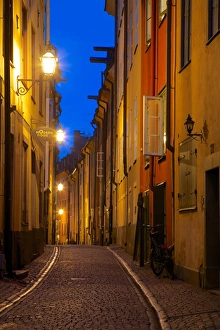 Gamla Stan Prints: Narrow street at dusk, Gamla Stan, Stockholm, Sweden, Scandinavia, Europe