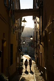 Heterosexual Couple Prints: Narrow Street, Imperia, Liguria, Italy, Europe