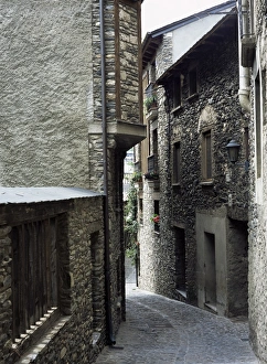 Andorra Prints: Narrow street in the old part of town, where many houses date from the 17th century