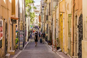Old Towns Prints: The narrow streets of the old town, Le Panier, Marseille, Bouches du Rhone, Provence
