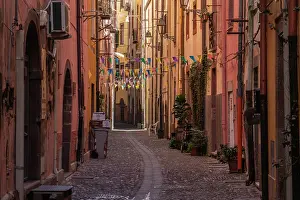 Cafes Prints: Narrow streets in the town of Bosa, Sardinia, Italy, Europe