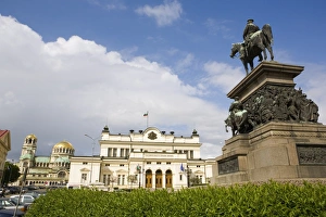 Bulgarian Prints: National Assembly and Tsar Osvoboditel statue, Sofia, Bulgaria, Europe