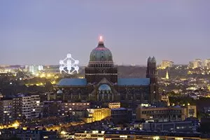 Images Dated 29th June 2010: National Catholic Church and Atomium, panoramic view of the city illuminated at night