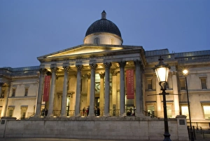 Trafalgar Square Prints: National Gallery at dusk, Trafalgar Square, London, England, United Kingdom, Europe