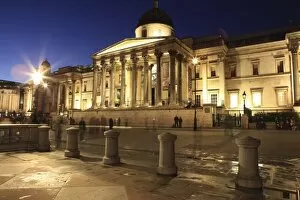 National Gallery at night, Trafalgar Square, London, England, United Kingdom, Europe