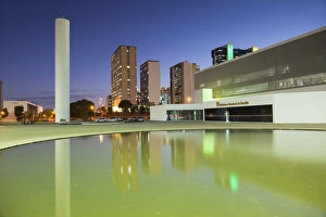Brasilia Prints: National Library, skyscrapers, dusk