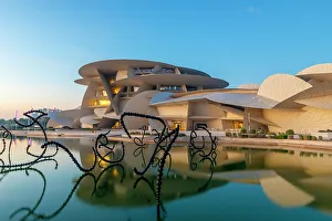 Qatar Prints: National Museum of Qatar at dusk, Doha, Qatar, Middle East