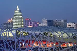 Images Dated 31st January 2008: National Stadium in the Olympic Park illuminated at night, Beijing, China, Asia