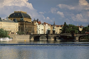 Vltava Prints: The National Theatre and house fronts along the Vltava River, Prague, Czech Republic