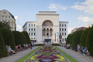 Flower Bed Prints: National Theatre and Opera House in Piata Victoriei, Timisoara, Banat, Romania, Europe