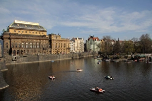 Pedalo Prints: National Theatre and the River Vltava, Prague, Czech Republic, Europe