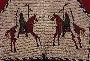 Beads Prints: Detail of Native American glass beadwork on buckskin, dating from 1880