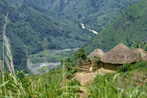 Congo Prints: Native huts in a valley near Uriva, Zaire, Africa