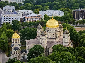 Places Of Worship Prints: Nativity of Christ Orthodox Cathedral, elevated view, Riga, Latvia, Europe