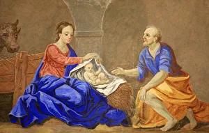 Virgin Prints: Nativity, St. Nicolas de Veroce church, Haute Savoie, France, Europe