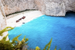 Shipwreck Prints: Navagio beach with the famous wrecked ship, Zante (Zakynthos), Greek Islands, Greece
