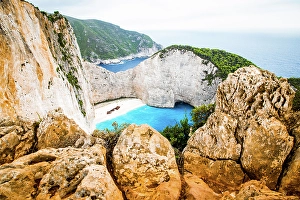 Popular Prints: Navagio beach with the famous wrecked ship, Zante (Zakynthos), Greek Islands, Greece