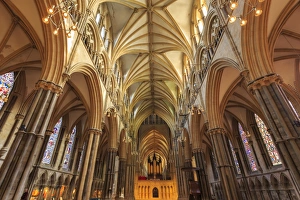 Gothic Prints: Nave and Choir Screen, Lincoln Cathedral interior, one of Europes finest Gothic buildings