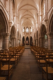Nave Prints: The nave in the church of Notre Dame, Saint Pere, Yonne, Burgundy, France, Europe
