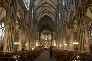 Images Dated 21st October 2007: Nave of Notre-Dame gothic cathedral built in red sandstone, UNESCO World Heritage Site