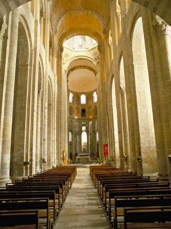 Nave Prints: Nave of Romanesque abbey church of Ste. Foy, on pilgrimage route to Santiago de Compostela