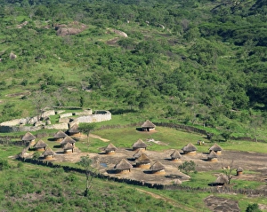 Zimbabwe Prints: Nearby huts and Great Zimbabwe National Monument, UNESCO World Heritage Site