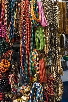 Images Dated 12th January 2000: Necklaces on a market stall in the Cloth Hall on Main Market Square