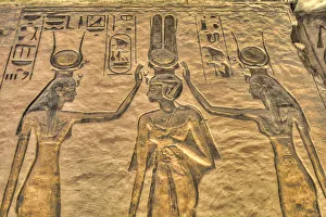 Nubia Prints: Nefertari in center, with Dieties, Reliefs, Temple of Hathor and Nefertari