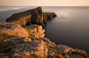 Images Dated 13th September 2009: Neist Point and Lighthouse bathed in evening light, Isle of Skye, Highland