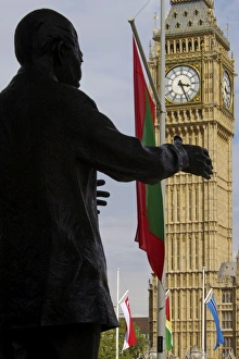 Parliament Square Prints: Nelson Mandela statue and Big Ben, Westminster, London, England, United Kingdom, Europe