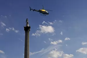 Images Dated 6th November 2009: Nelsons Column and police helicopter, London, England, United Kingdom, Europe