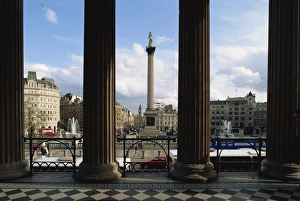 Trafalgar Square Prints: Nelsons Column, seen from the National Gallery, Trafalgar Square, London
