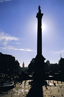 Trafalgar Square Prints: Nelsons Column in silhouette, Trafalgar Square, London, England, UK